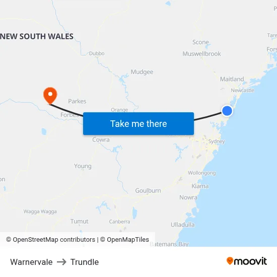 Warnervale to Trundle map