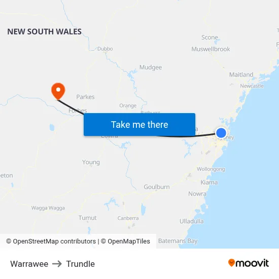 Warrawee to Trundle map
