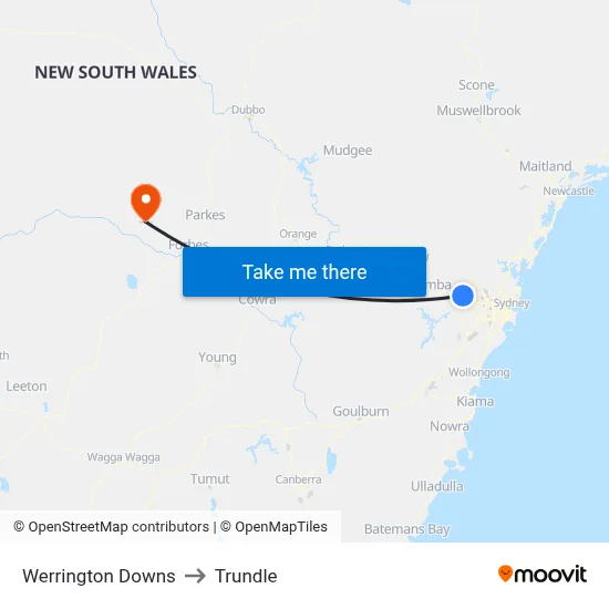 Werrington Downs to Trundle map