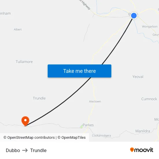 Dubbo to Trundle map