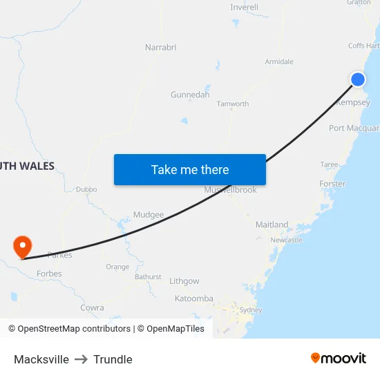 Macksville to Trundle map