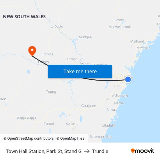 Town Hall Station, Park St, Stand G to Trundle map