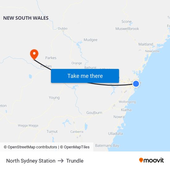 North Sydney Station to Trundle map