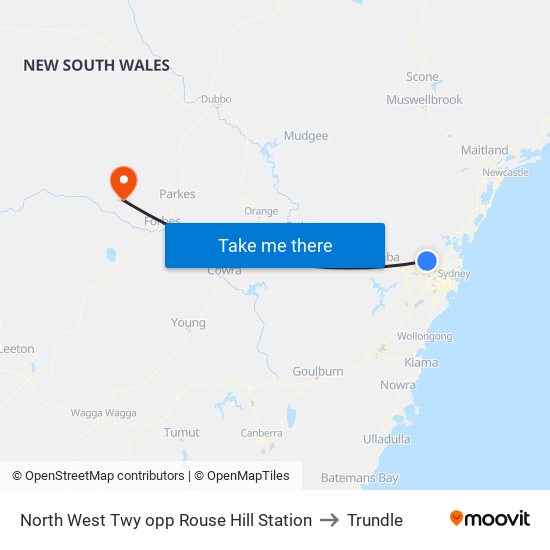 North West Twy opp Rouse Hill Station to Trundle map