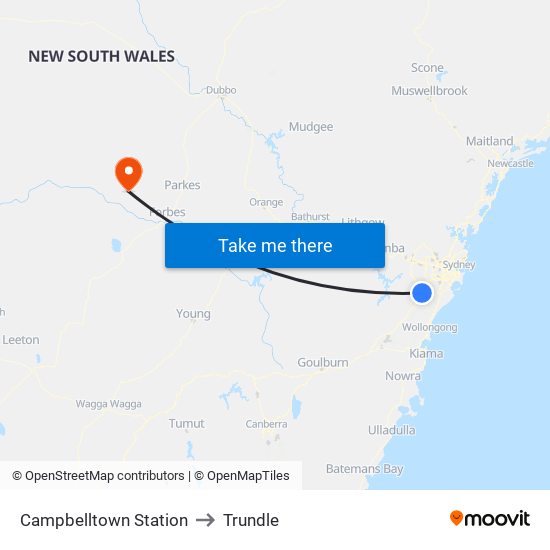 Campbelltown Station to Trundle map