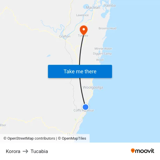 Korora to Tucabia map