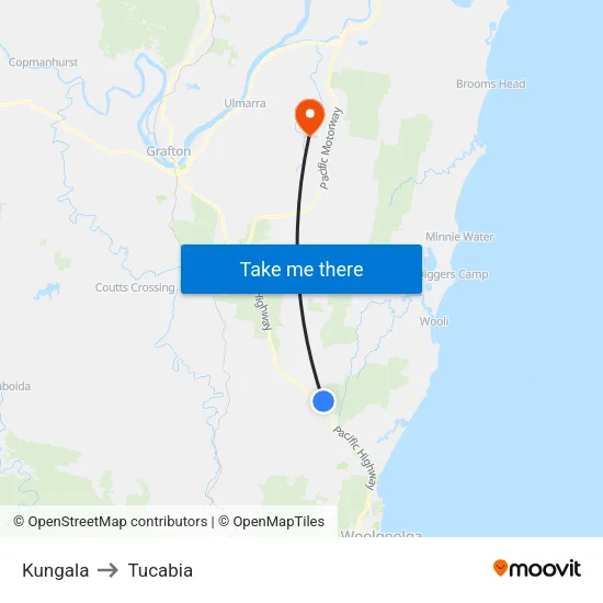 Kungala to Tucabia map