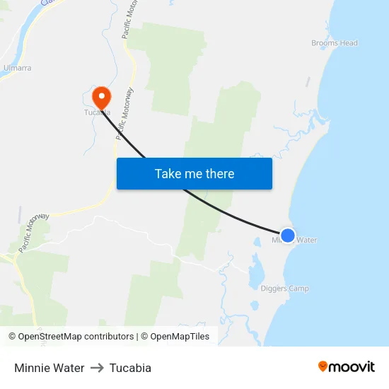 Minnie Water to Tucabia map