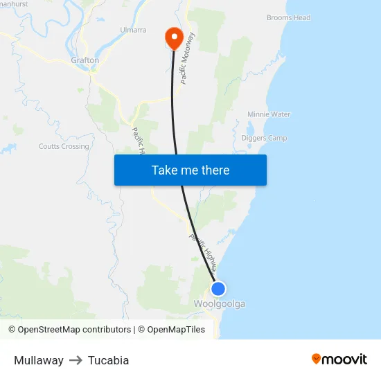Mullaway to Tucabia map