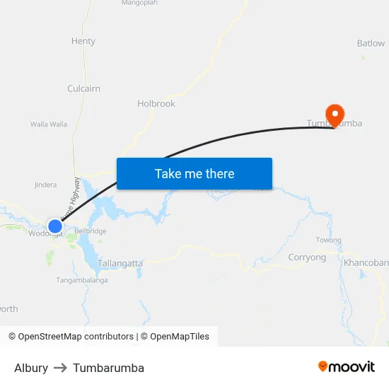 Albury to Tumbarumba map