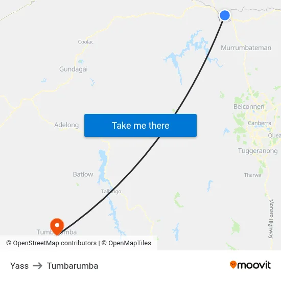 Yass to Tumbarumba map
