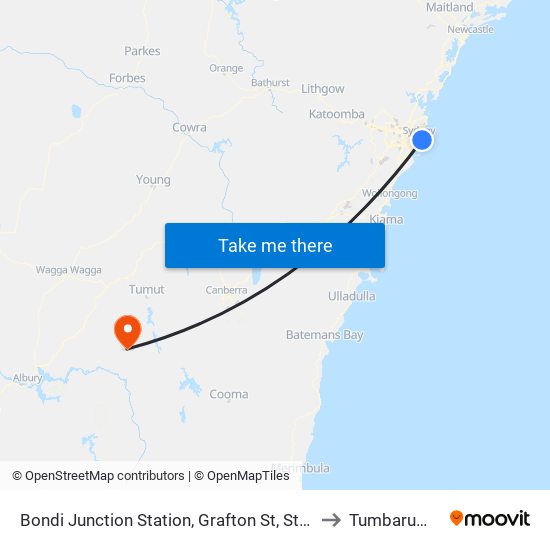 Bondi Junction Station, Grafton St, Stand R to Tumbarumba map