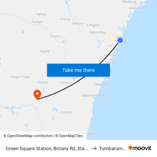 Green Square Station, Botany Rd, Stand C to Tumbarumba map