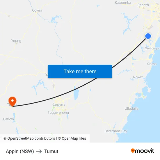 Appin (NSW) to Tumut map