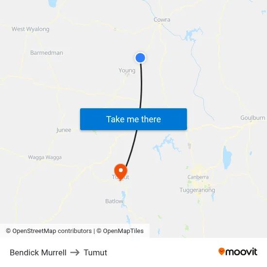 Bendick Murrell to Tumut map