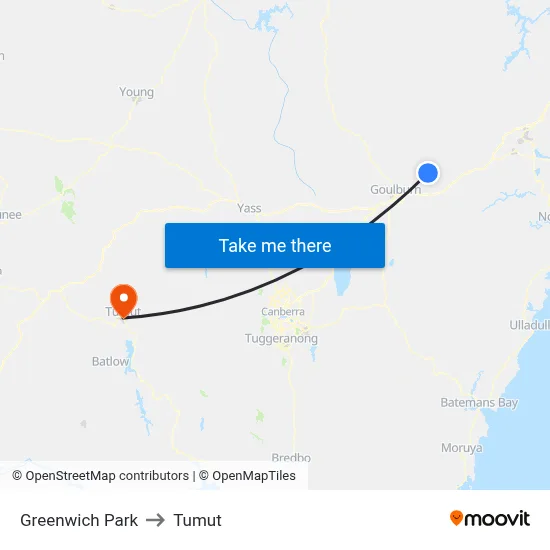Greenwich Park to Tumut map