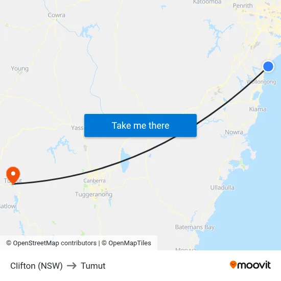 Clifton (NSW) to Tumut map