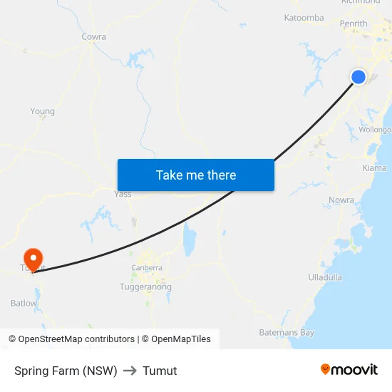 Spring Farm (NSW) to Tumut map