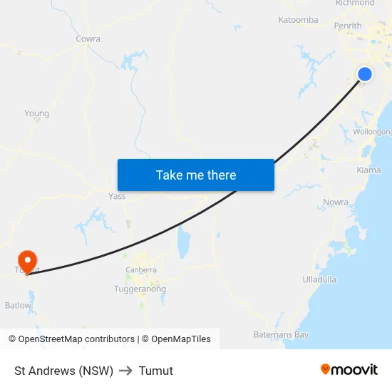 St Andrews (NSW) to Tumut map