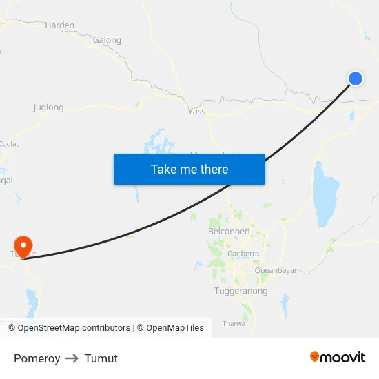 Pomeroy to Tumut map