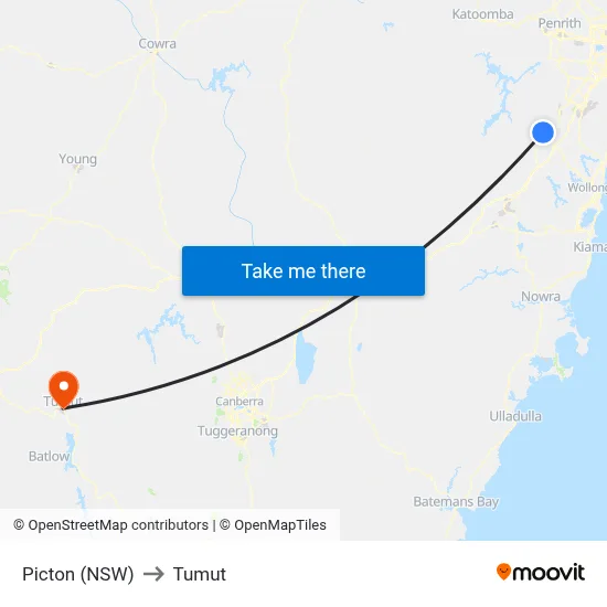 Picton (NSW) to Tumut map