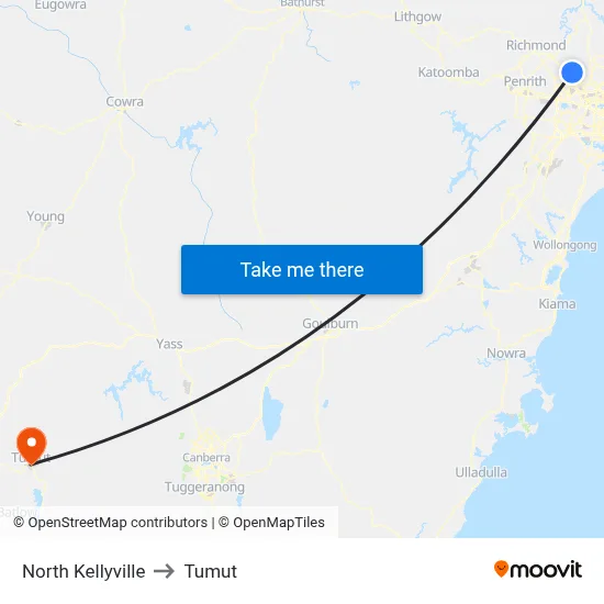 North Kellyville to Tumut map