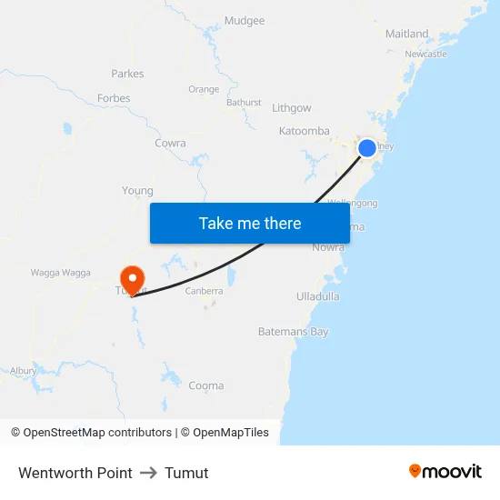 Wentworth Point to Tumut map