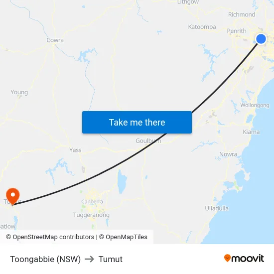 Toongabbie (NSW) to Tumut map