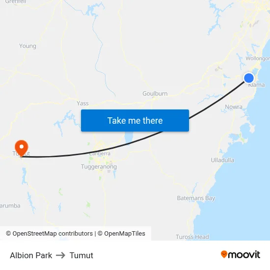 Albion Park to Tumut map