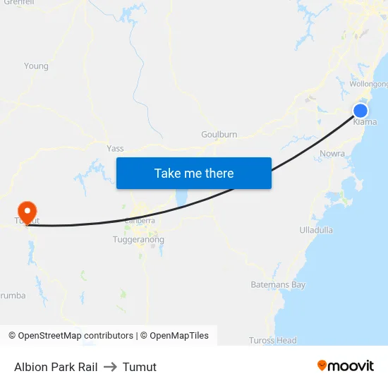 Albion Park Rail to Tumut map
