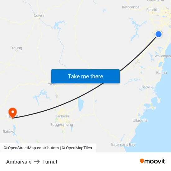 Ambarvale to Tumut map