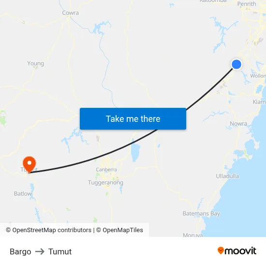 Bargo to Tumut map