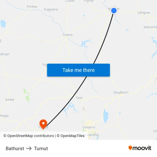 Bathurst to Tumut map