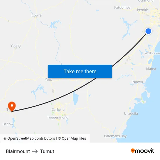 Blairmount to Tumut map