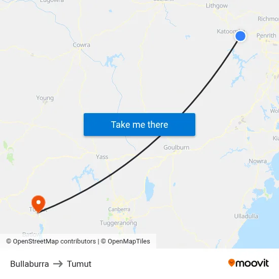 Bullaburra to Tumut map