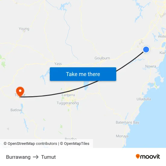 Burrawang to Tumut map