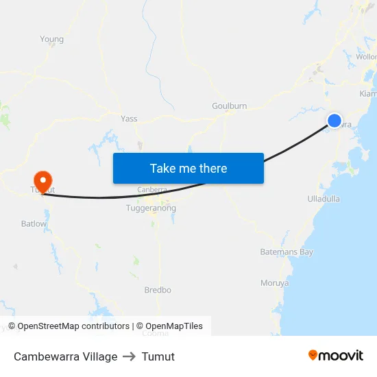 Cambewarra Village to Tumut map