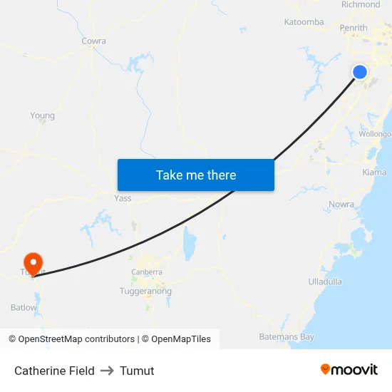 Catherine Field to Tumut map