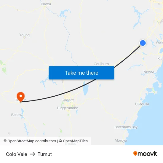Colo Vale to Tumut map