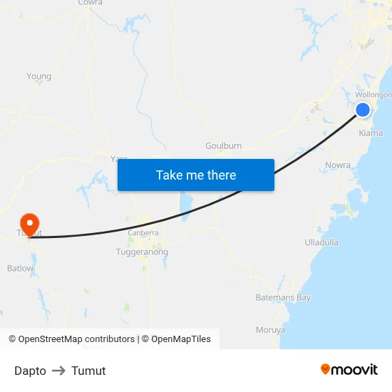 Dapto to Tumut map