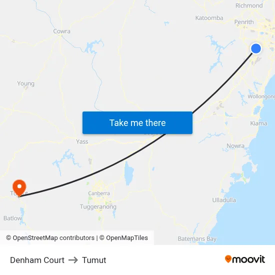 Denham Court to Tumut map