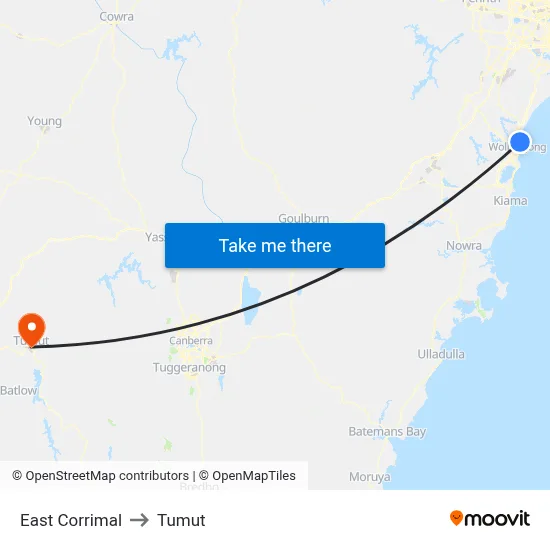 East Corrimal to Tumut map