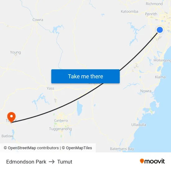 Edmondson Park to Tumut map