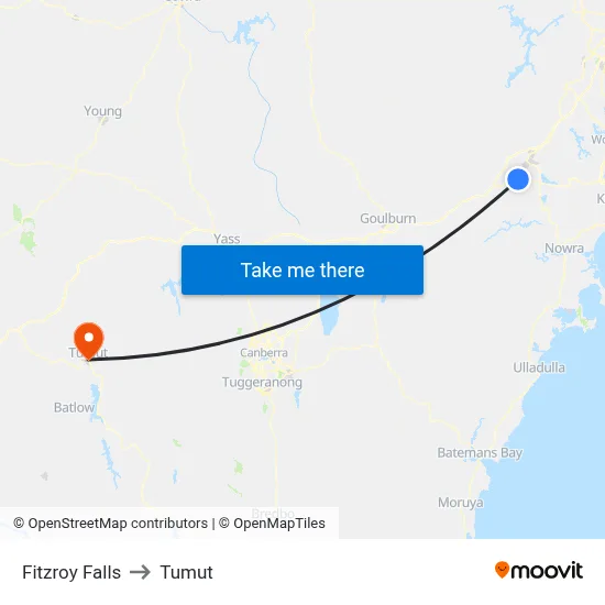 Fitzroy Falls to Tumut map