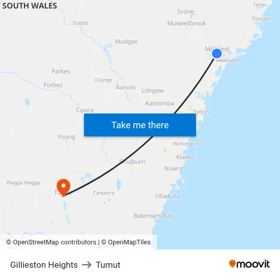 Gillieston Heights to Tumut map