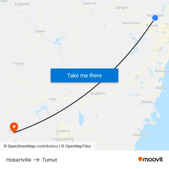 Hobartville to Tumut map