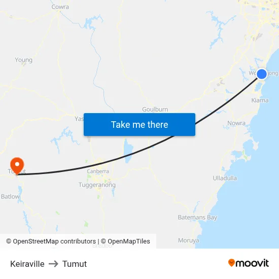 Keiraville to Tumut map