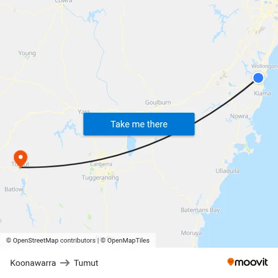 Koonawarra to Tumut map