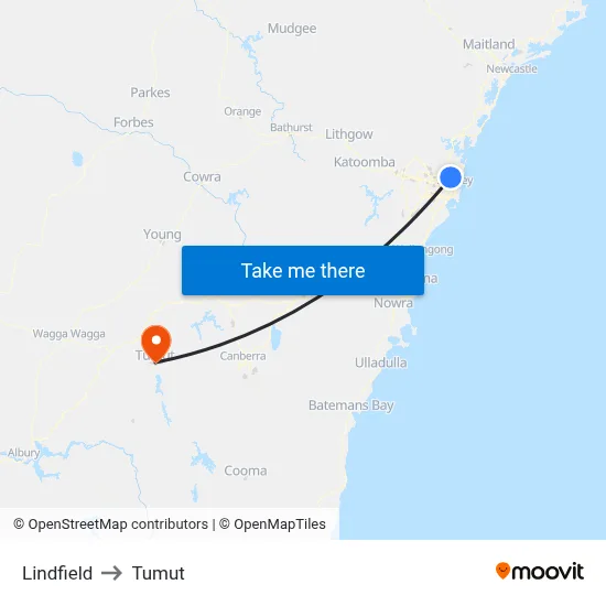 Lindfield to Tumut map
