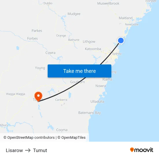 Lisarow to Tumut map
